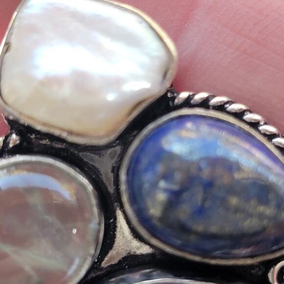 Sterling Silver Pendant Agate, Lapis Lazuli, Moonstone, & Pearl w/20-Inch Chain - Picture 9 of 10